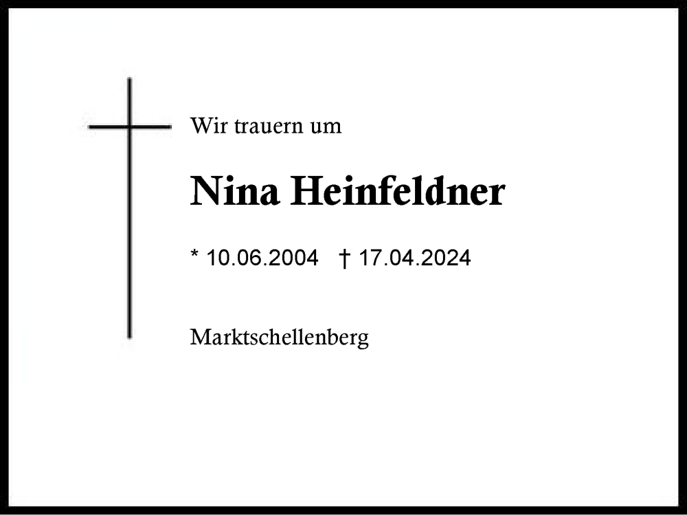  Traueranzeige für Nina Heinfeldner vom 27.04.2024 aus Region Chiemgau