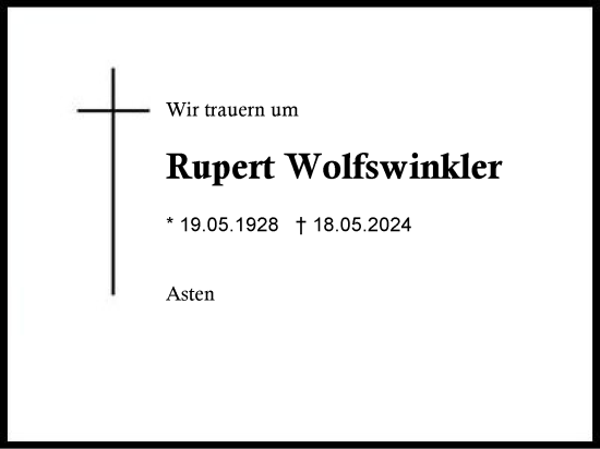 Traueranzeige von Rupert Wolfswinkler von Traunstein