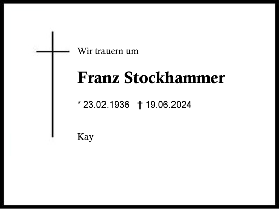 Traueranzeige von Franz Stockhammer von Traunstein