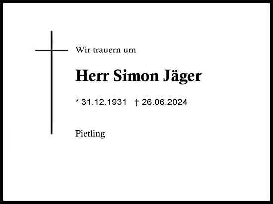 Traueranzeige von Simon Jäger von Traunstein