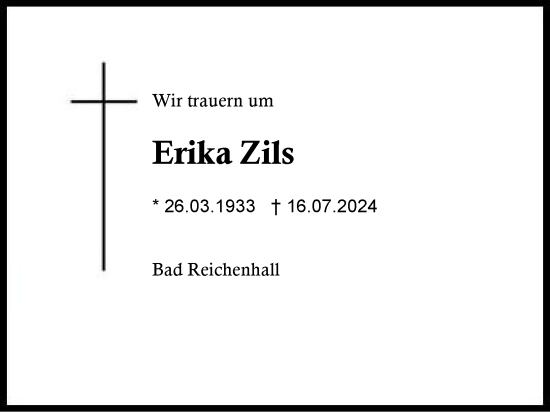 Traueranzeige von Erika Zils von Region Berchtesgadener Land