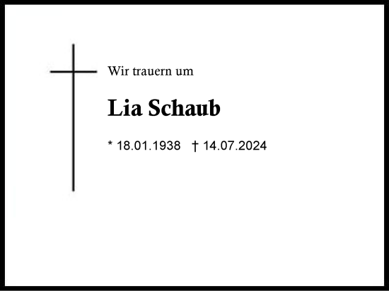 Traueranzeige von Lia Schaub von Region Berchtesgadener Land