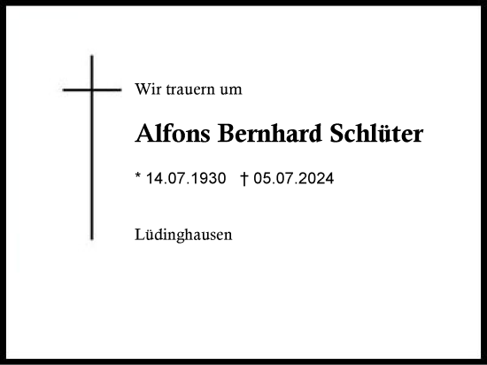 Traueranzeige von Alfons Bernhard Schlüter von Region Chiemgau