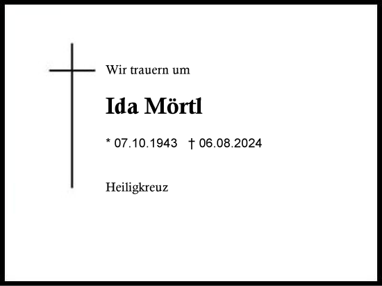 Traueranzeige von Ida Mörtl von Traunstein