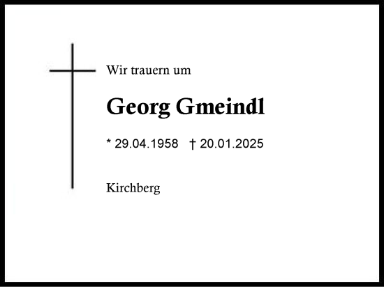 Traueranzeige von Georg Gmeindl von Traunstein