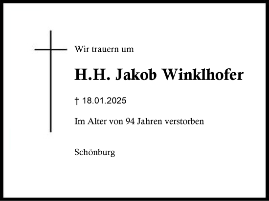 Traueranzeige von Jakob Winklhofer von Region Berchtesgadener Land