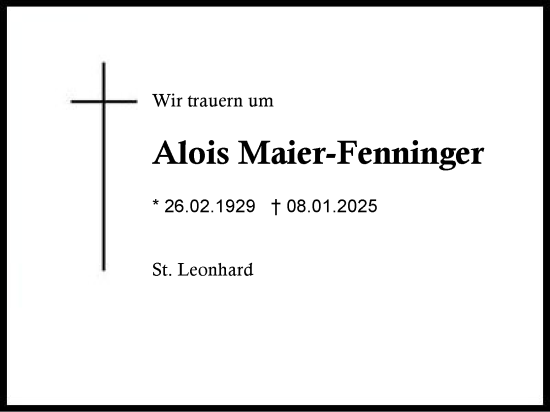 Traueranzeige von Alois Maier-Fenninger von Region Chiemgau