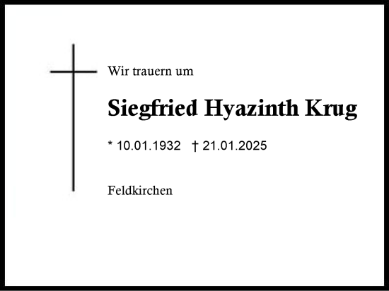 Traueranzeige von Siegfried Hyazinth Krug von Region Berchtesgadener Land