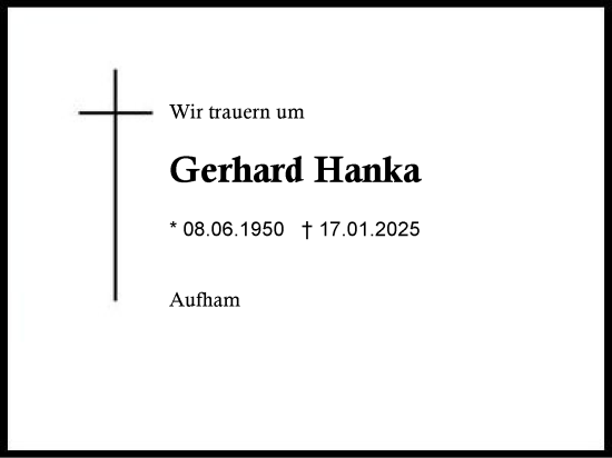 Traueranzeige von Gerhard Hanka von Region Berchtesgadener Land