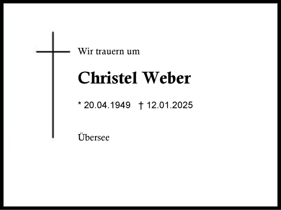 Traueranzeige von Christel Weber von Region Chiemgau