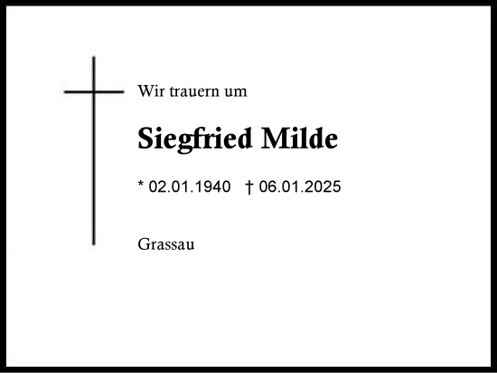 Traueranzeige von Siegfried Milde von Region Chiemgau