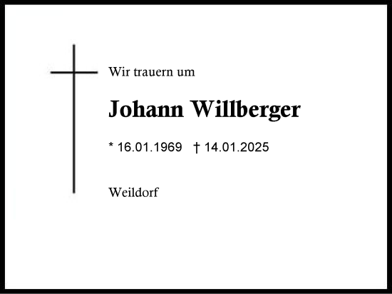 Traueranzeige von Johann Willberger von Region Berchtesgadener Land