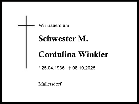 Traueranzeige von Cordulina Winkler von Region Chiemgau