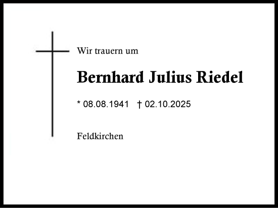 Traueranzeige von Bernhard Julius Riedel von Region Berchtesgadener Land