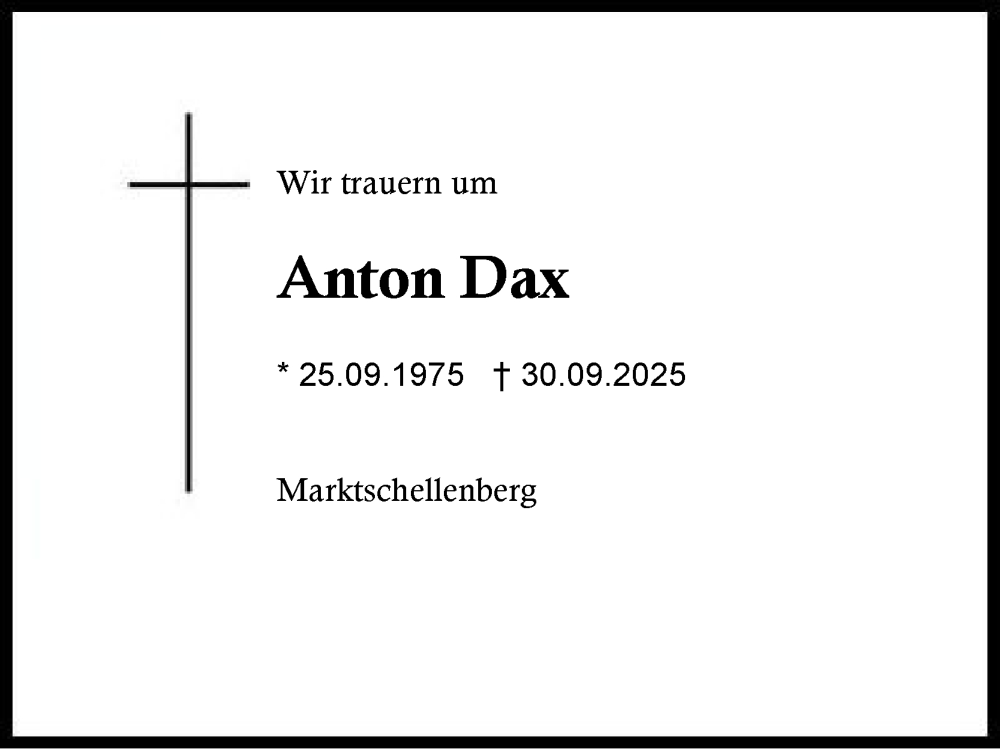  Traueranzeige für Anton Dax vom 11.10.2025 aus Region Chiemgau
