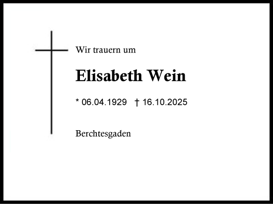 Traueranzeige von Elisabeth Wein von Region Chiemgau