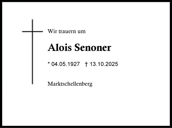 Traueranzeige von Alois Senoner von Region Chiemgau