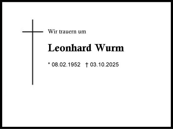 Traueranzeige von Leonhard Wurm von Traunstein