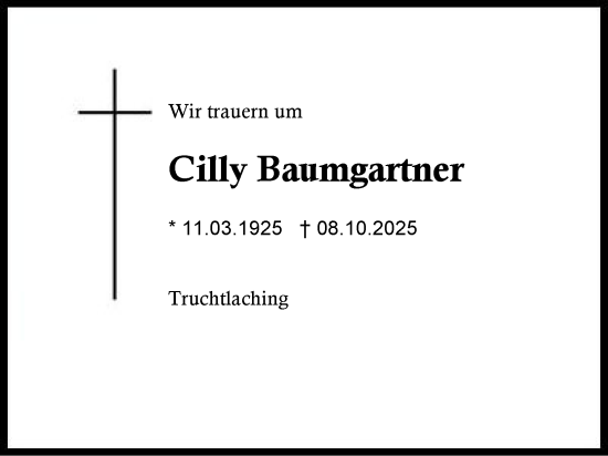 Traueranzeige von Cilly Baumgartner von Traunstein