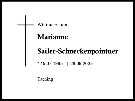 Traueranzeige von Marianne Sailer-Schneckenpointner von Traunstein