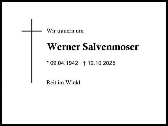 Traueranzeige von Werner Salvenmoser von Region Chiemgau