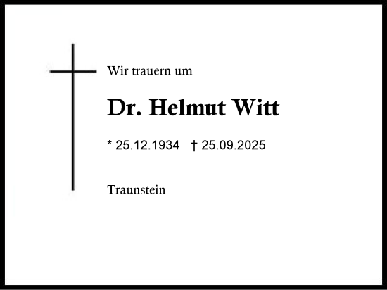 Traueranzeige von Helmut Witt von Region Chiemgau
