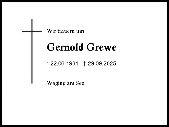Traueranzeige von Gernold Grewe von Region Chiemgau