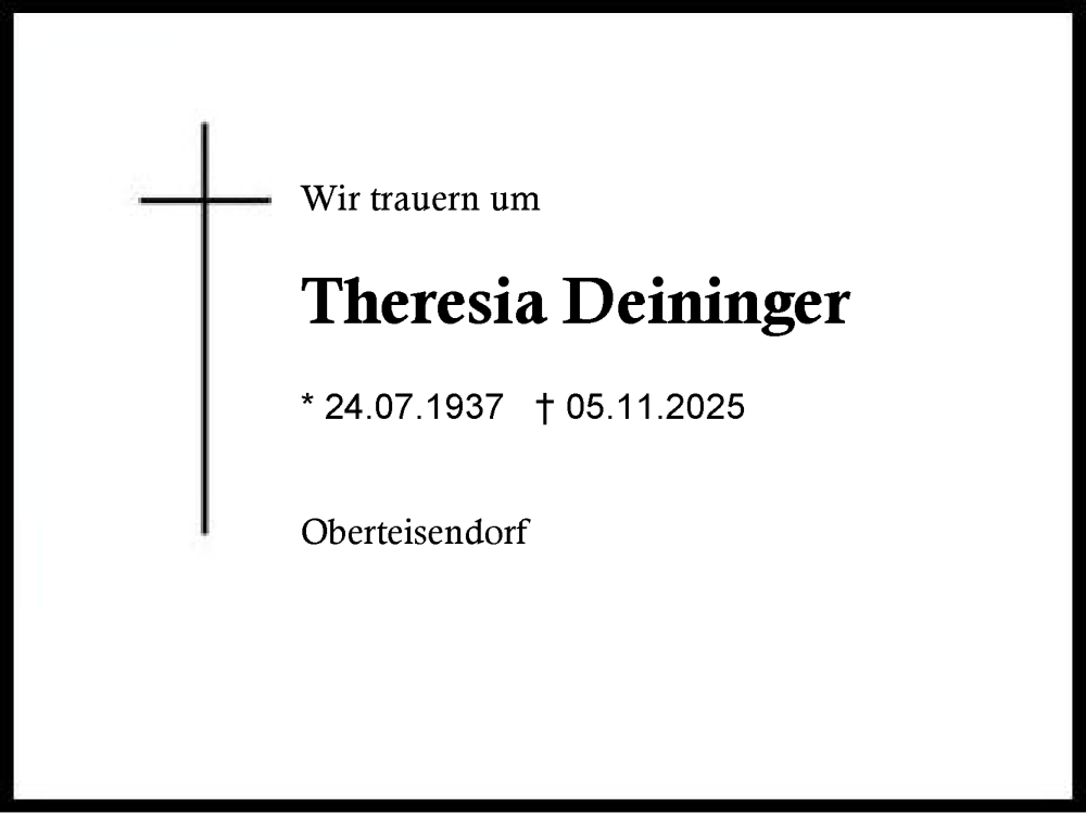  Traueranzeige für Theresia Deininger vom 08.11.2025 aus Region Berchtesgadener Land