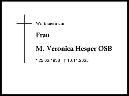 Traueranzeige von M. Veronica Hesper von Region Chiemgau
