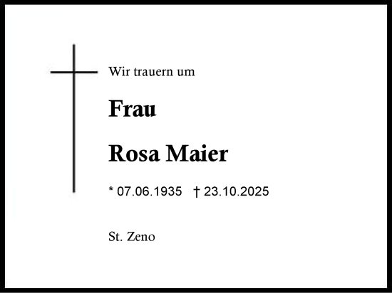 Traueranzeige von Rosa Maier von Region Berchtesgadener Land