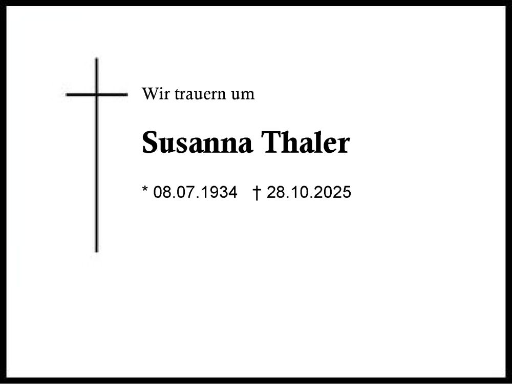  Traueranzeige für Susanna Thaler vom 05.11.2025 aus Region Chiemgau