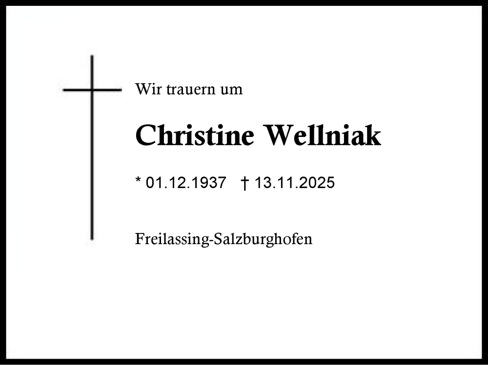  Traueranzeige für Christine Wellniak vom 27.11.2025 aus Region Berchtesgadener Land
