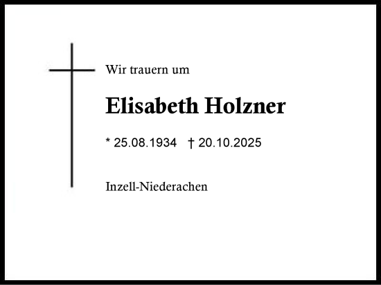 Traueranzeige von Elisabeth Holzner von Region Chiemgau