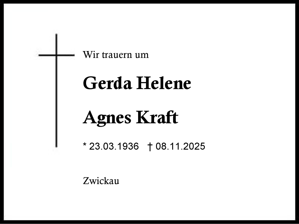  Traueranzeige für Gerda Helene Agnes Kraft vom 22.11.2025 aus Region Berchtesgadener Land