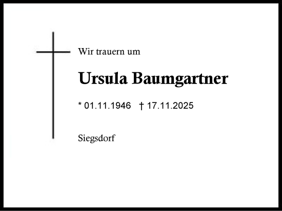 Traueranzeige von Ursula Baumgartner von Traunstein