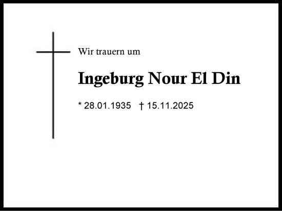 Traueranzeige von Ingeburg Nour El Din von Region Berchtesgadener Land