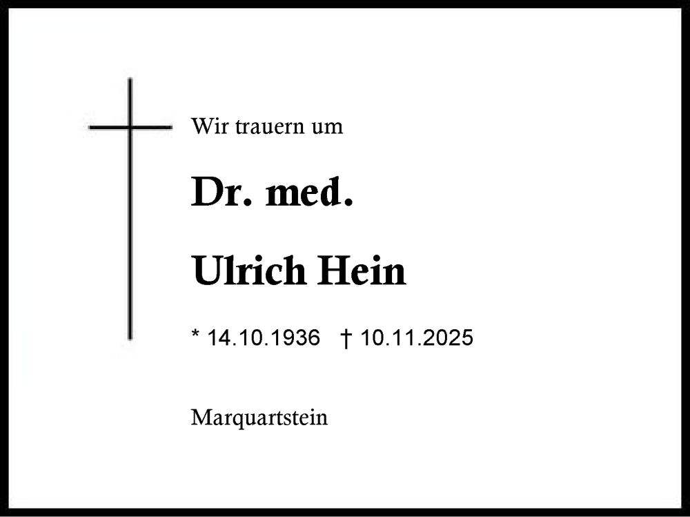  Traueranzeige für Ulrich Hein vom 17.11.2025 aus Region Chiemgau