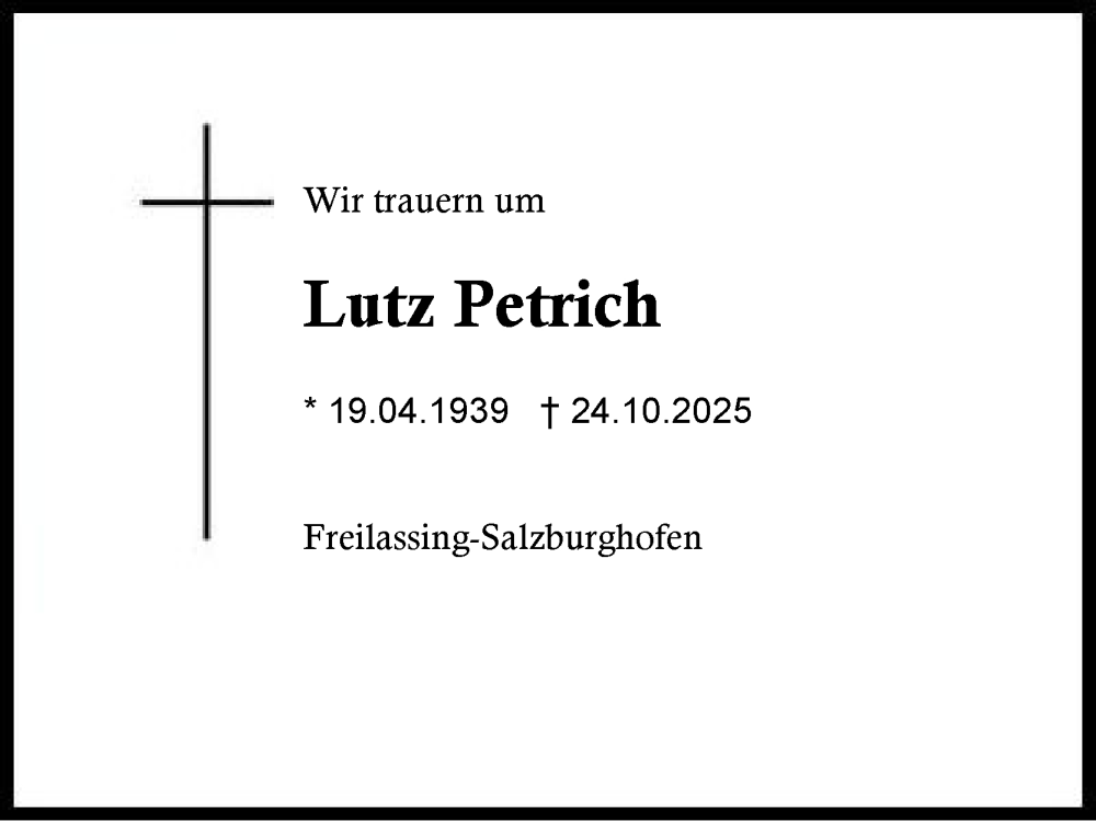  Traueranzeige für Lutz Petrich vom 08.11.2025 aus Region Berchtesgadener Land