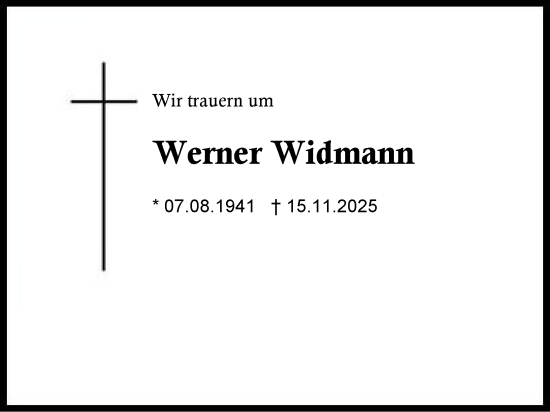 Traueranzeige von Werner Widmann von Region Chiemgau