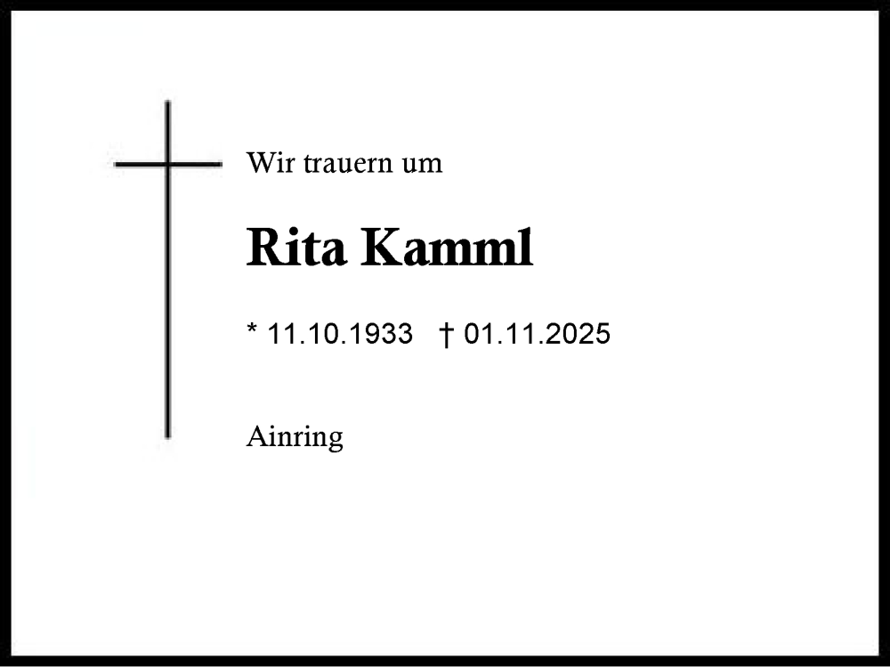  Traueranzeige für Rita Kamml vom 07.11.2025 aus Region Berchtesgadener Land