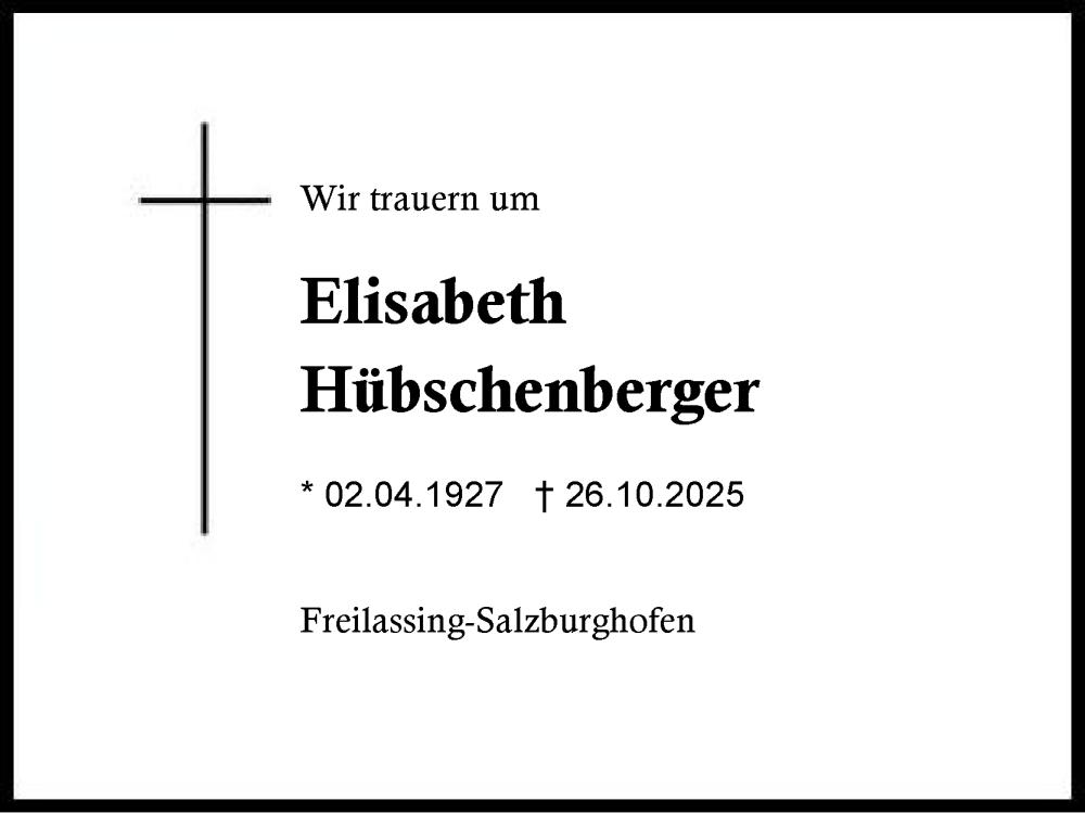  Traueranzeige für Elisabeth Hübschenberger vom 08.11.2025 aus Region Berchtesgadener Land