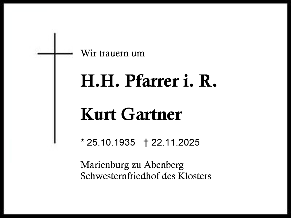  Traueranzeige für Kurt Gartner vom 27.11.2025 aus Traunstein