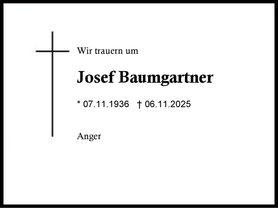 Traueranzeige von Josef Baumgartner von Region Berchtesgadener Land