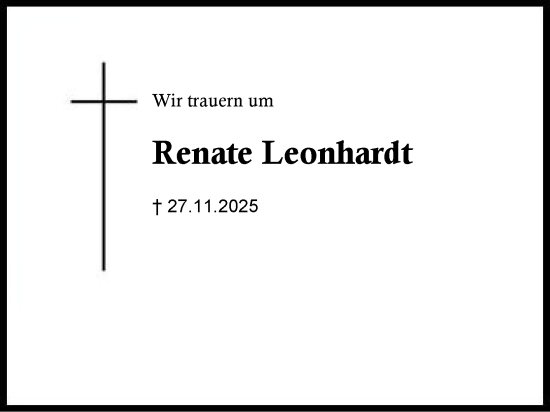 Traueranzeige von Renate Leonhardt von Region Chiemgau