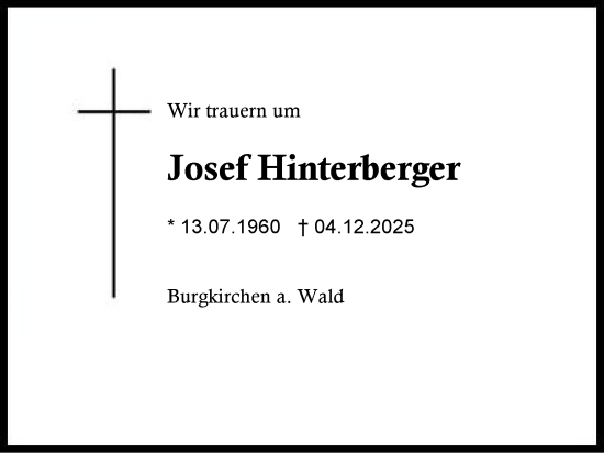 Traueranzeige von Josef Hinterberger von Region Chiemgau