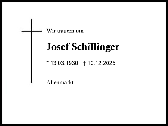 Traueranzeige von Josef Schillinger von Traunstein