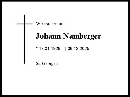 Traueranzeige von Johann Namberger von Traunstein