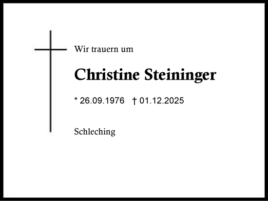 Traueranzeige von Christine Steininger von Region Chiemgau
