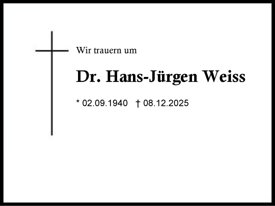 Traueranzeige von Hans-Jürgen Weiss von Region Berchtesgadener Land