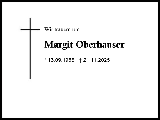 Traueranzeige von Margit Oberhauser von Region Chiemgau